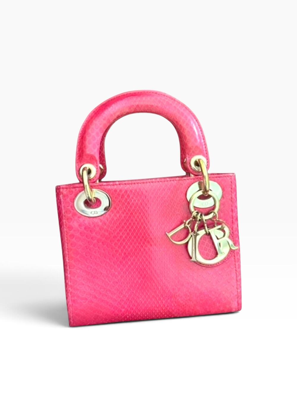 Auth Mini Lady Dior Bag in pink lizard reptile skin RARE